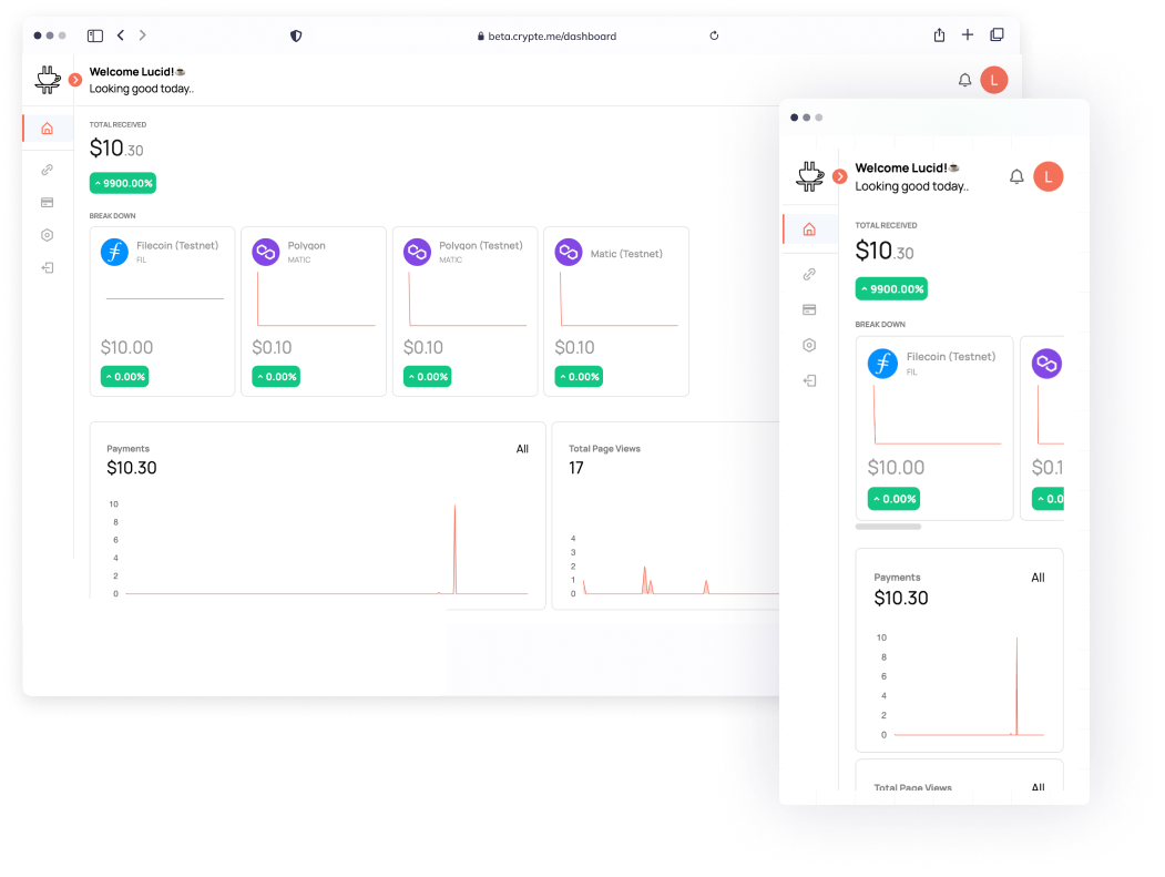 A screenshot showing Cryptea's dashboard